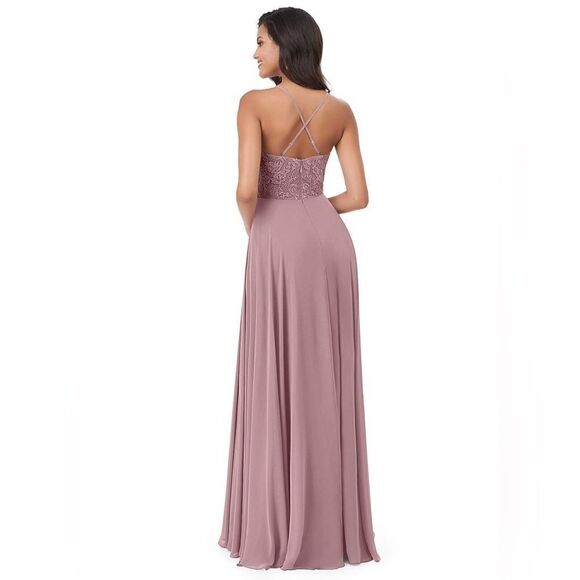 A-Line Lace Chiffon Bridesmaid Wedding Dress Dusty Rose - Picture 6 of 13